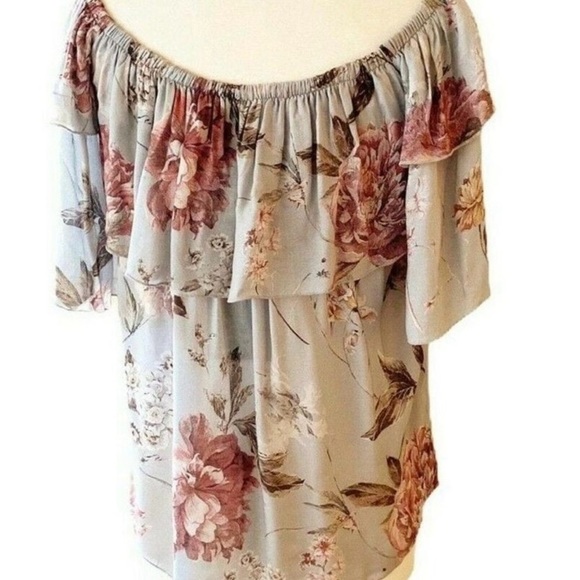 Chaser Off-Shoulder Floral Top Small Gray & Pink NWT Soft Stretch + Boho Bloom - Picture 4 of 5
